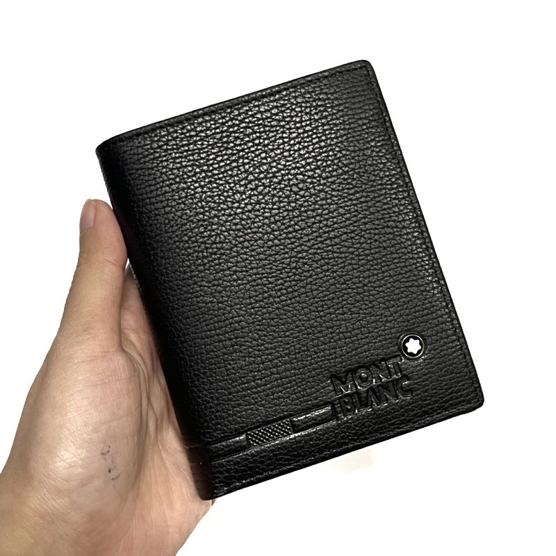 dompet pendek kulit asli pria/wanita berdiri buka buku MONT BLANC