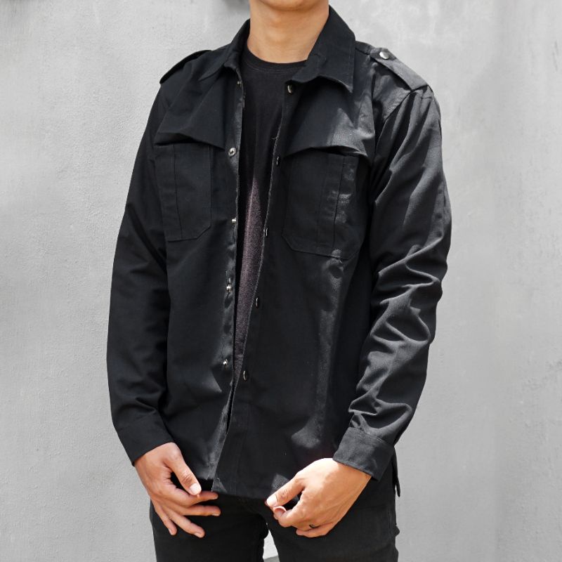 Jaket Semi Parka Pria -  Kemeja Overshirt Pria - Black - Trucker Jacket - Jaket Parka Cowok - Jaket 