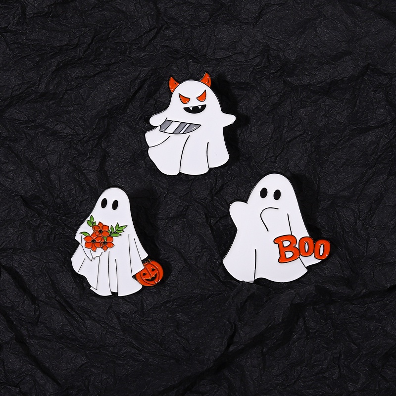 Bros Pin Enamel Desain Labu Hantu Halloween Untuk Aksesoris Kostum