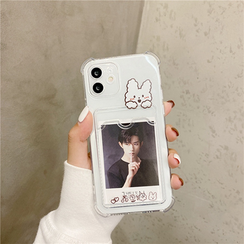 iPhone 13 12 11 Pro Max XR XS Max iPhone 7 Plus 8 Plus SE 2020 Cute Card Holder Soft Case Transparent Phone Case Silicone Full Lens Protective Shockproof Soft TPU Back Cover