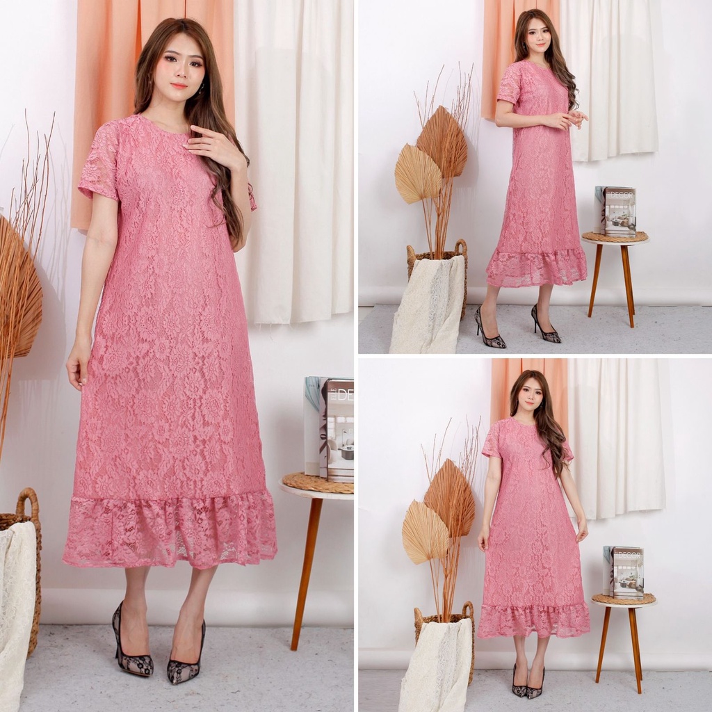 Dress Rempel Brukat Corneli Tulang Brokat Timbul Cord Dres Pesta 7 Warna Termurah