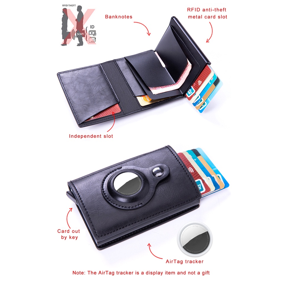 Dompet Kartu Pop Up With AirTag Cover RFID Blocking TRIPLEDI Card Holder Smart Wallet Leather Anti Lost Case ATM CC Debit