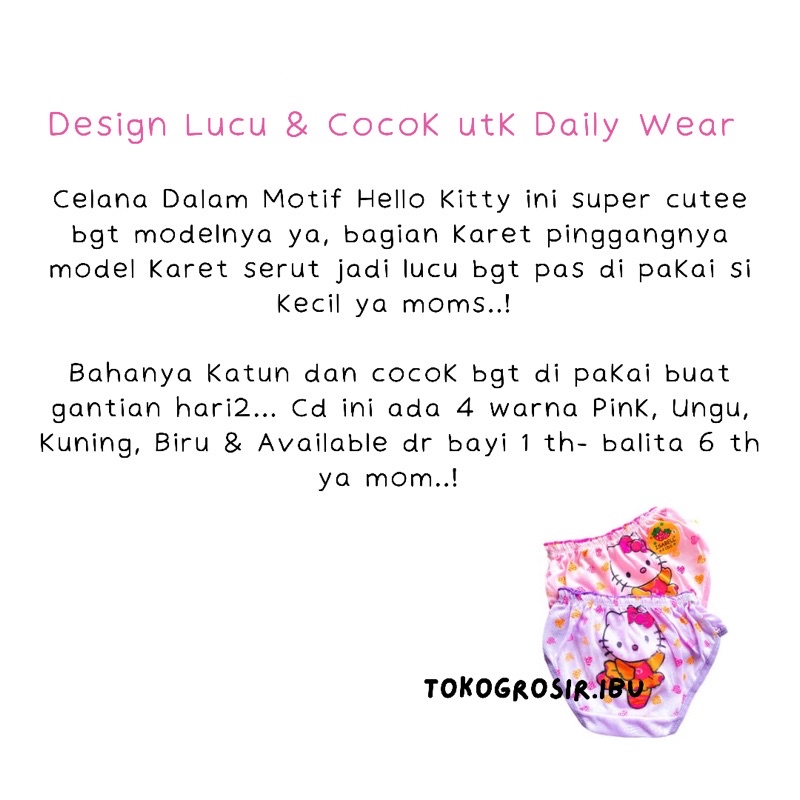 CD Celana Dalam Anak Bayi Perempuan Cewek Hello Kitty Katun Murah 1 2 3 4  5 Tahun Sempak Cawet Kancut Anak Bayi Perempuan Katun Isabel