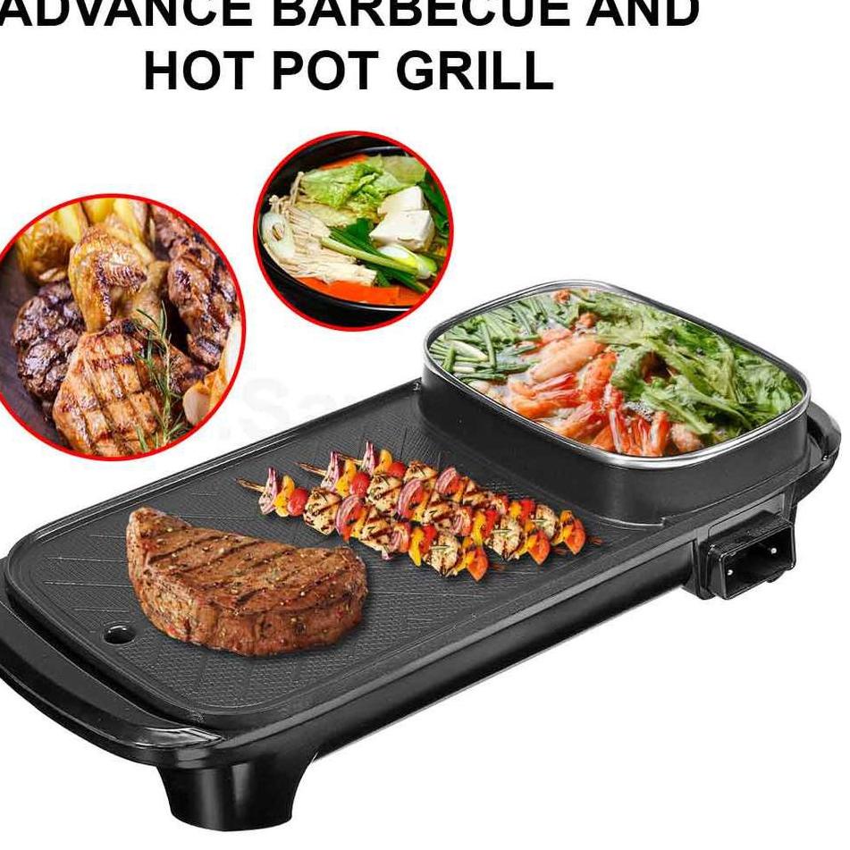 Super Feedback Elektrik 2 in 1 Teppanyaki JUMBO PANJANG Pan Shabu 1246- Steamboat BBQ Grill Pan HOT 