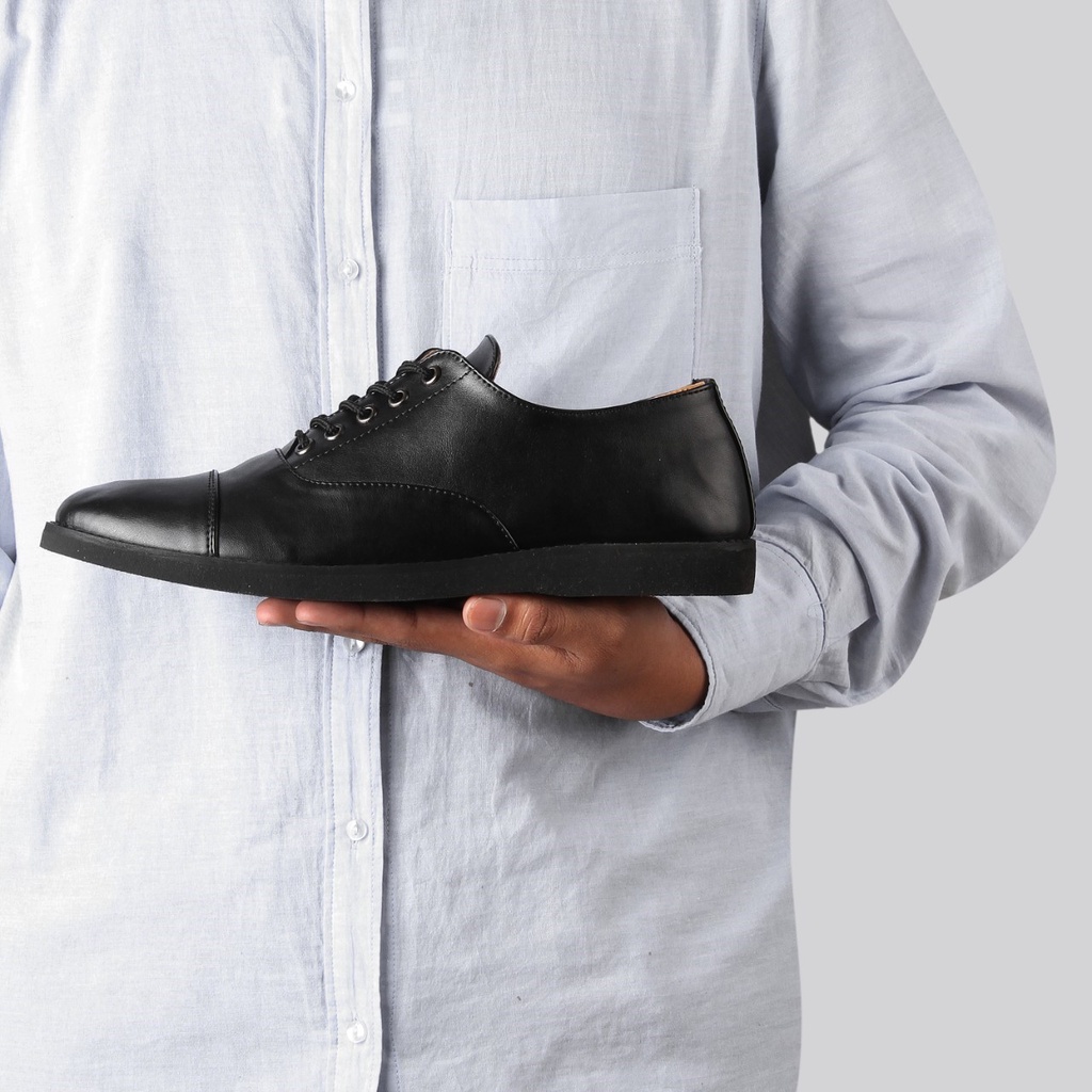 Oxford Full Black (Original Monday) - Sepatu Pantofel Pria Formal Kulit Kantor Kerja Casual Kasual pantopel Oxford Pria Cowok Original