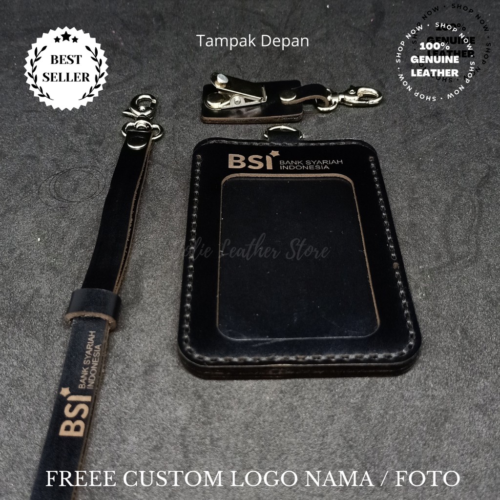 

GANTUNGAN ID CARD HOLDER CUSTOM NAME TAG KULIT ASLI 4 LAPIS COKLAT TUA