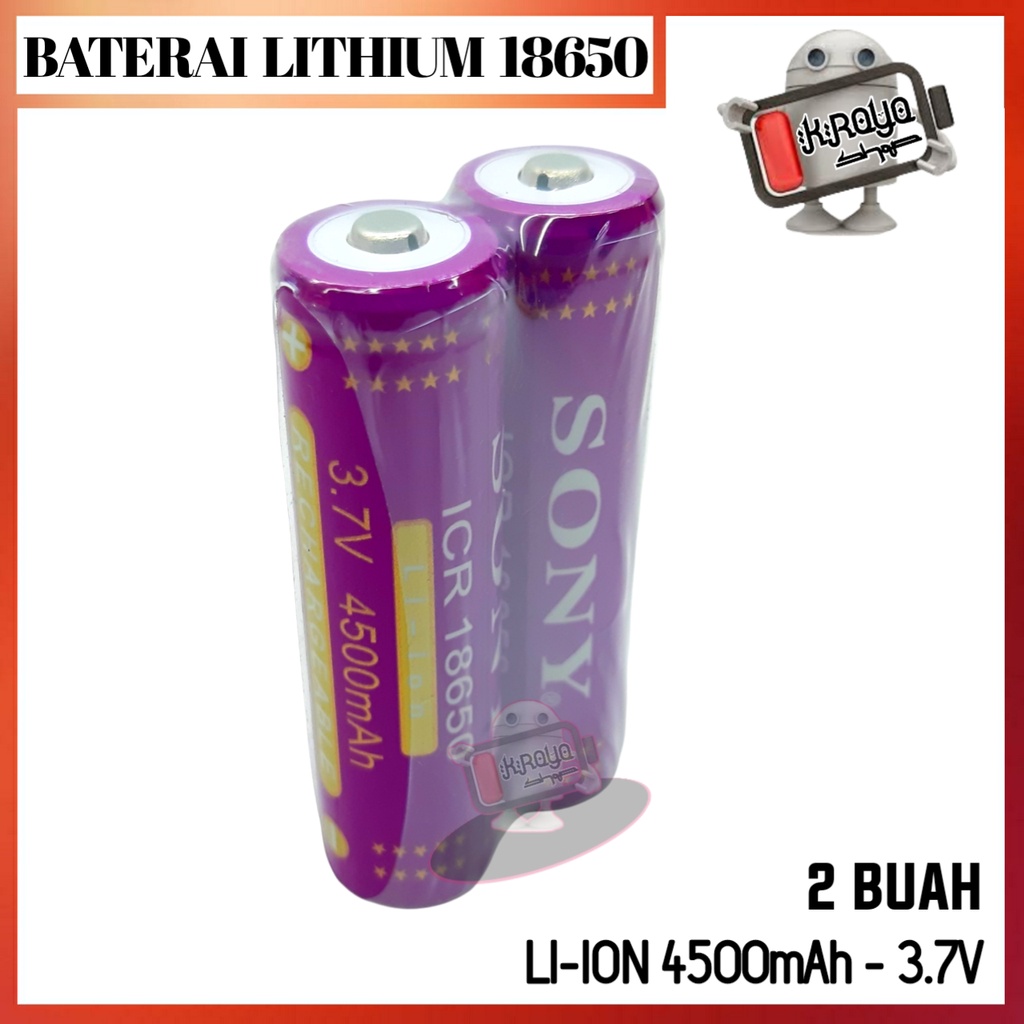 Baterai 18650 Li-ion 3.7volt - 4500mAh Warna Ungu Plus Timbul Isi 2pcs