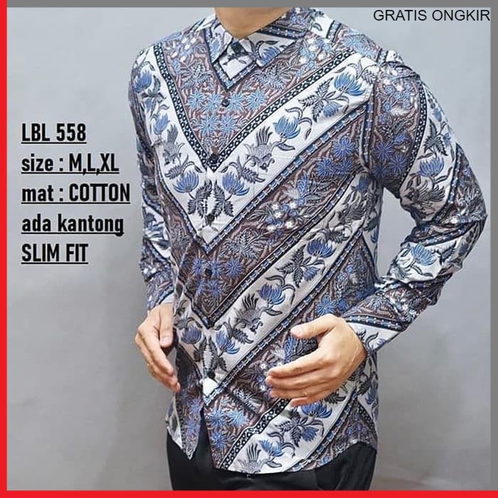 KEMEJA PRIA BATIK LENGAN PANJANG HEM BAHAN KATUN HALUS 40S LBL 558 BAJU MODERN MEWAH SLIMFIT SLIM FIT BY PENDEK JAKARTA PLATINUM