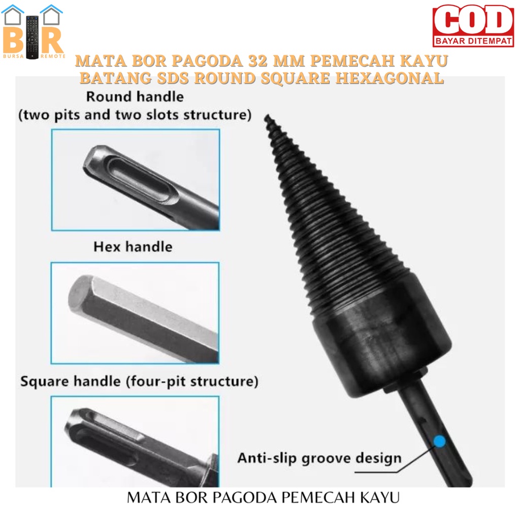 Mata Bor PAGODA PEMECAH KAYU 32mm Batang SDS Round Square HEXAGONAL