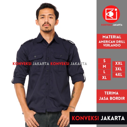 Baju Kemeja PDL Lengan Panjang Pria - Seragam Pakaian Kerja Dinas Lapangan Outdoor Gunung Warna Navy Blue Black NET- Konveksi Jakarta Official