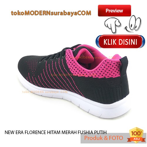 NEW ERA FLORENCE HITAM MERAH FUSHIA PUTIHH Sepatu Wanita Kets Seakers Tali