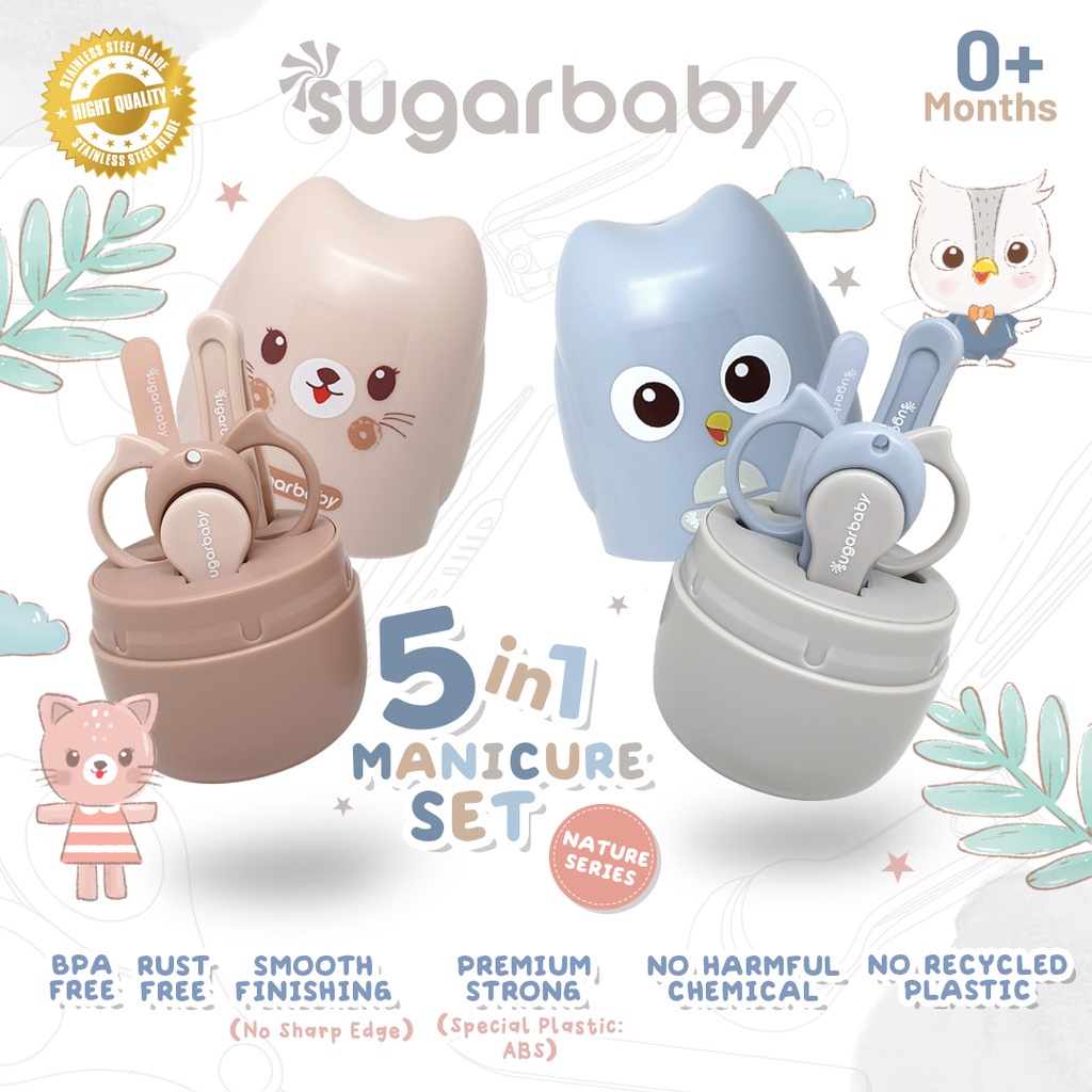 Sugar Baby Perawatan Kuku Bayi Manicure Set Nature Series 5 IN 1 Biru Coklat Muda
