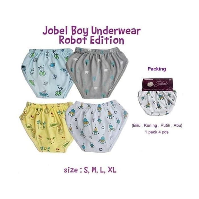 4 Pcs Jobel Boy's Classic / COCONUT / SHARK / ROBOT  Underwear By Kazel isi 4 pcs