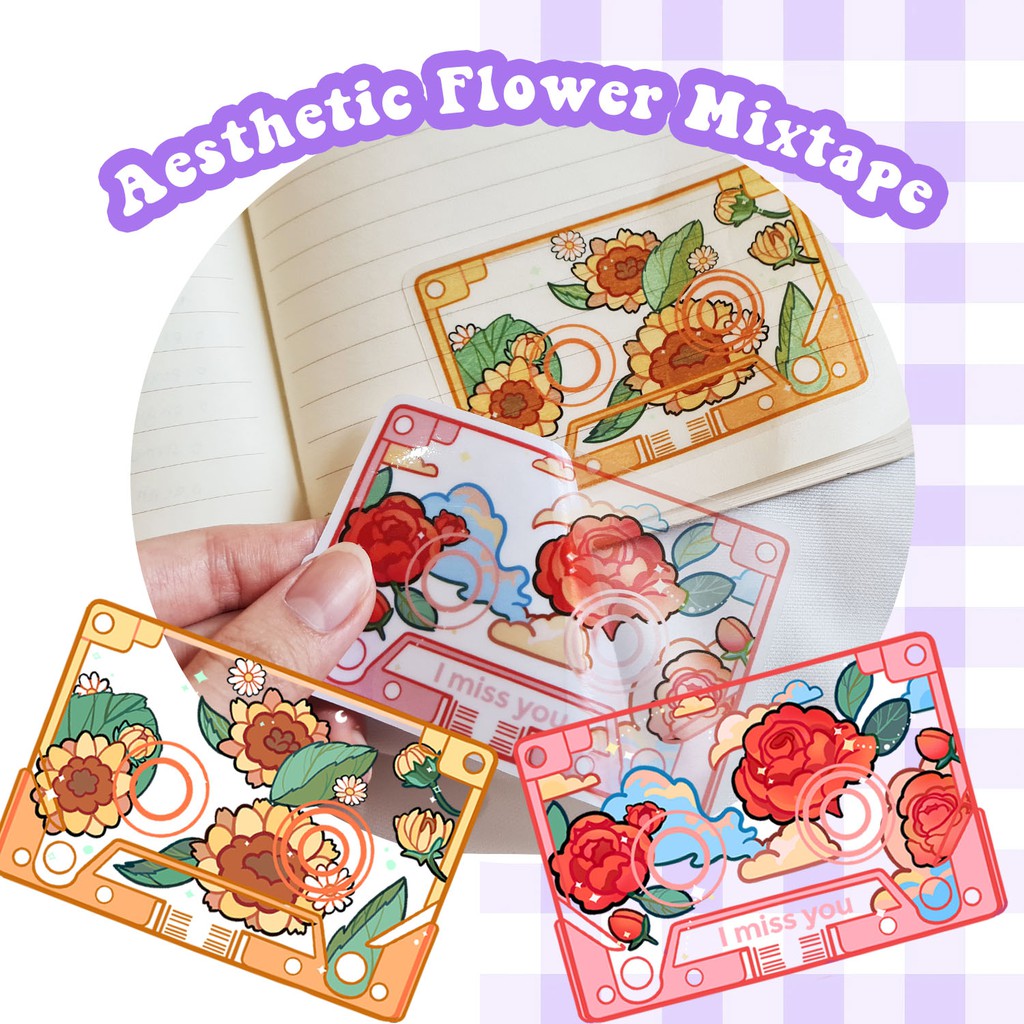 

Flower Aesthetic Mixtape Rose & Sunflower deco Sticker Kawaii for Bujo or Hias Scrapbooking.