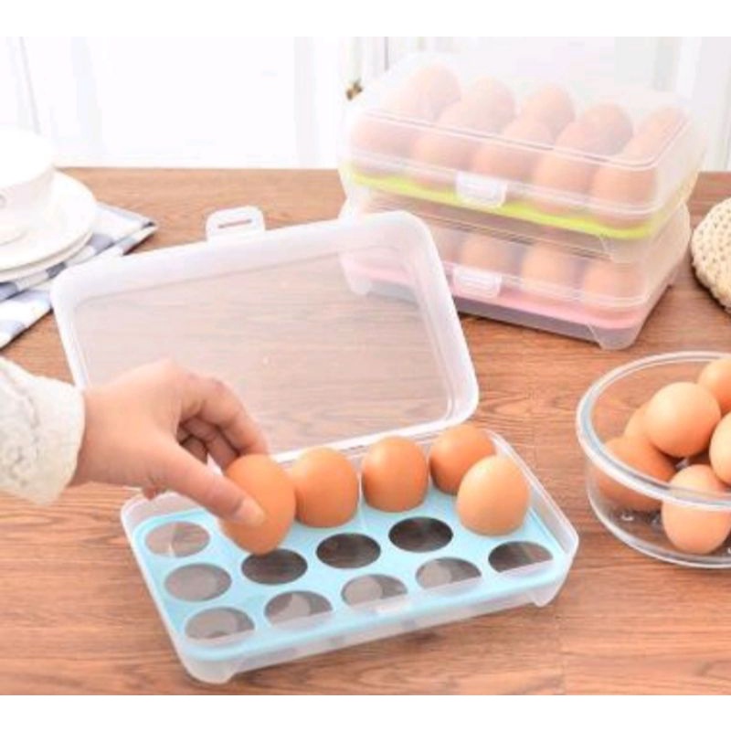 Kotak Penyimpanan Telur 15 Sekat Egg Box Storage Organizer Telur Wadah Penyimpanan Telor Susun Anti Pecah Murah Import