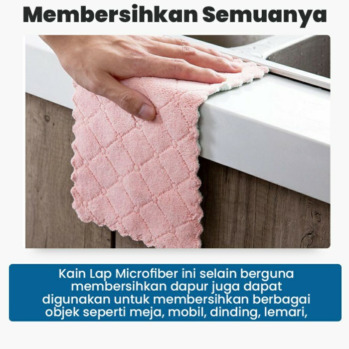 Kain Lap Meja Piring Dapur Tangan Anti Minyak Bahan Microfiber - coral flace