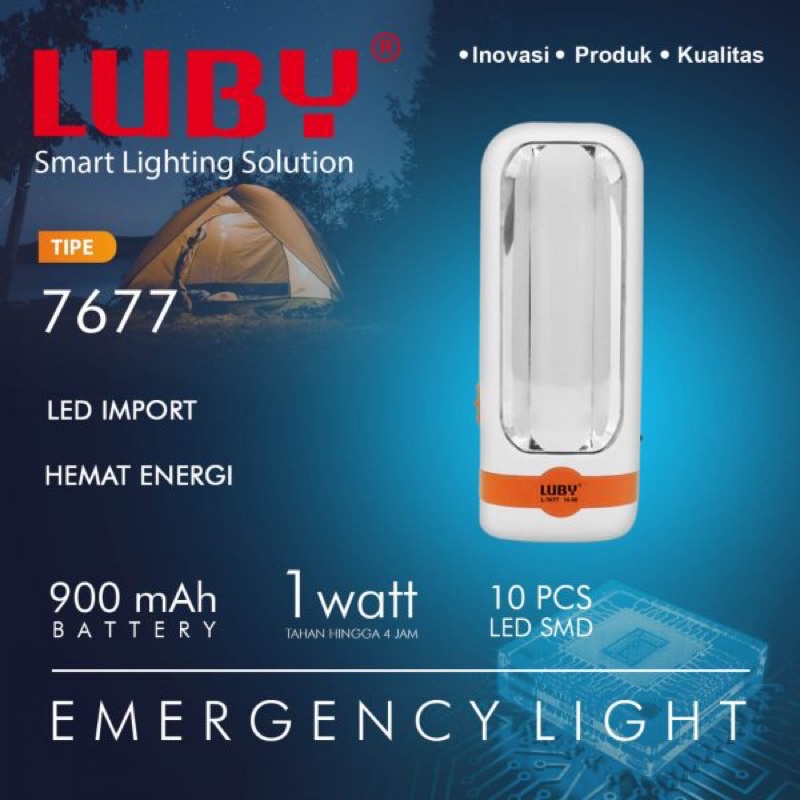 Lampu Emergency+Senter Luby L-7677N 1 watt Tahan Hingga 4 Jam