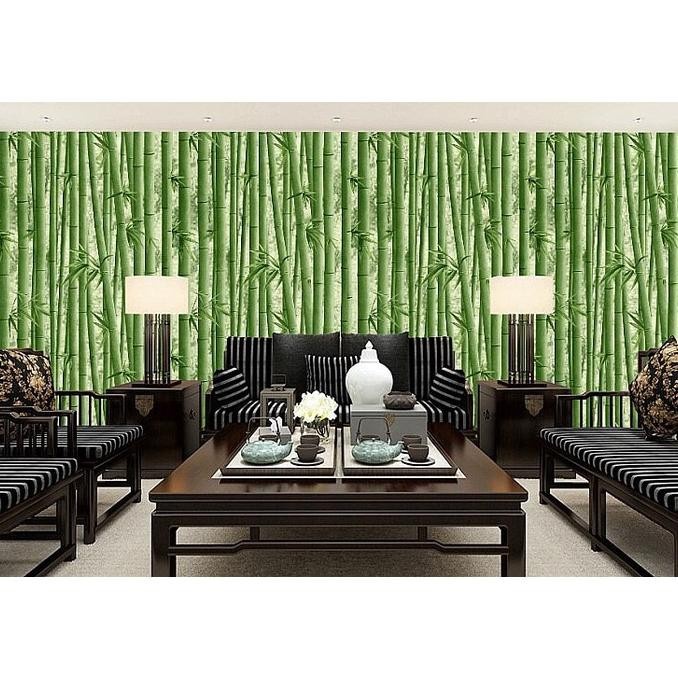 DEOS WALLPAPER STICKER DINDING MOTIF BAMBU HIJAU TUA