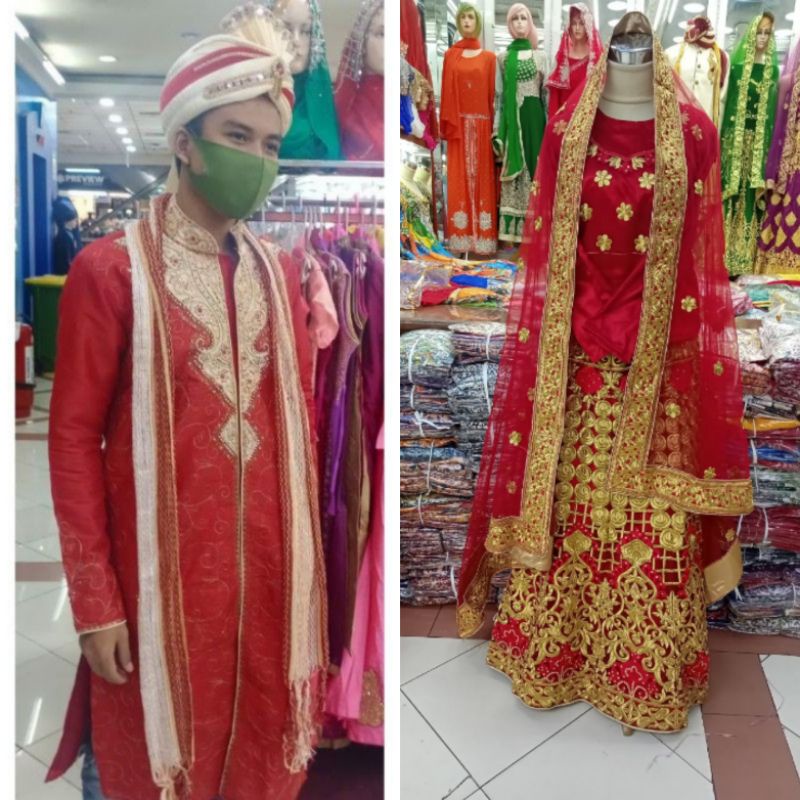 COUPLE BAJU PENGANTIN INDIA JADI/GAUN PENGANTIN LENGHA BRIDAL/GAUN PENGANTIN INDIA BORDIIR 3D/KURTA