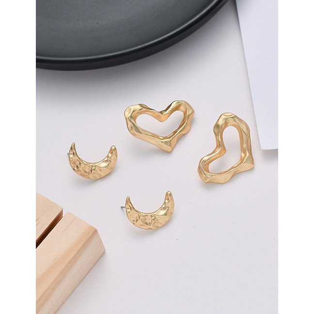 LRC Anting Tusuk Fashion Golden Moon Irregular Bump Geometric Earrings D46034