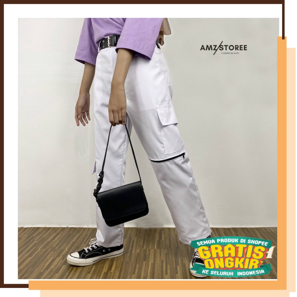 Model Cantik Beauty Stylish Goodloking / zipper cargo pants / Cargo Pants American Drill Celana Wani
