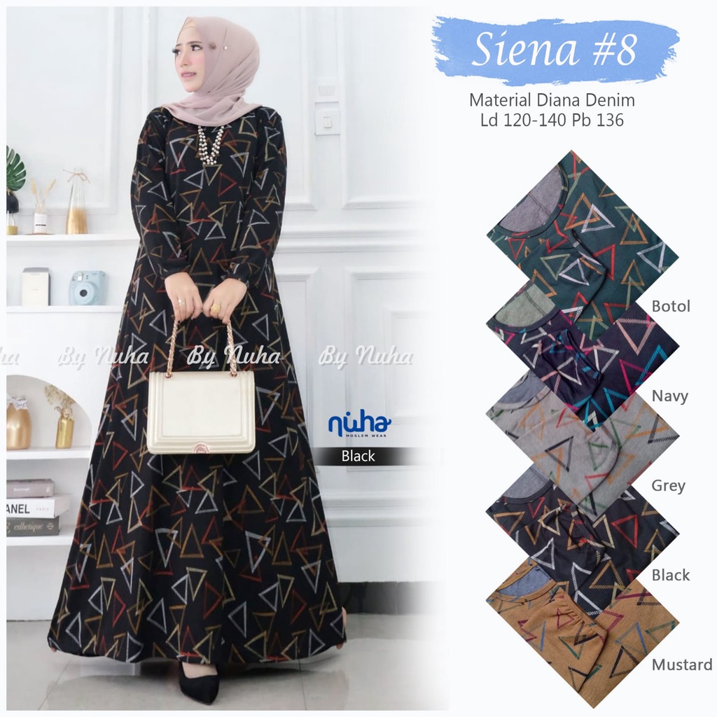 Gamis Siena Dress Kaos Ibu Ibu Jumbo Ld 120 130 Fit To XXXL Bhn Diana Denim Motif No Busui Tebal Ade