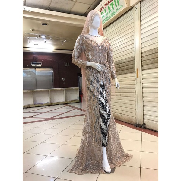 Kebaya Pengantin Premium Warna Moka, Full Payet Seluruh Baju Depan Belakang, Plus Slayer Mutiara