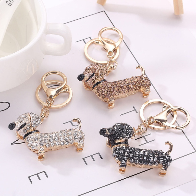 SIY  Bling Dog Dachshund Keychain Handbag Purse Pendant Car Holder Key Ring Jewelry