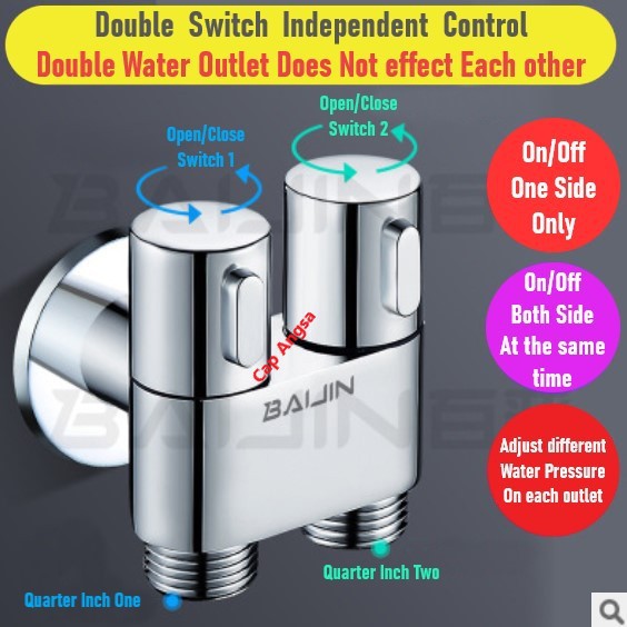 DOUBLE ANGLE VALVE STOP KRAN CABANG 2 OUTLET 2 SWITCH KERAN BIDET FAUCET ENGKOL KLOSET CEBOK COPPER