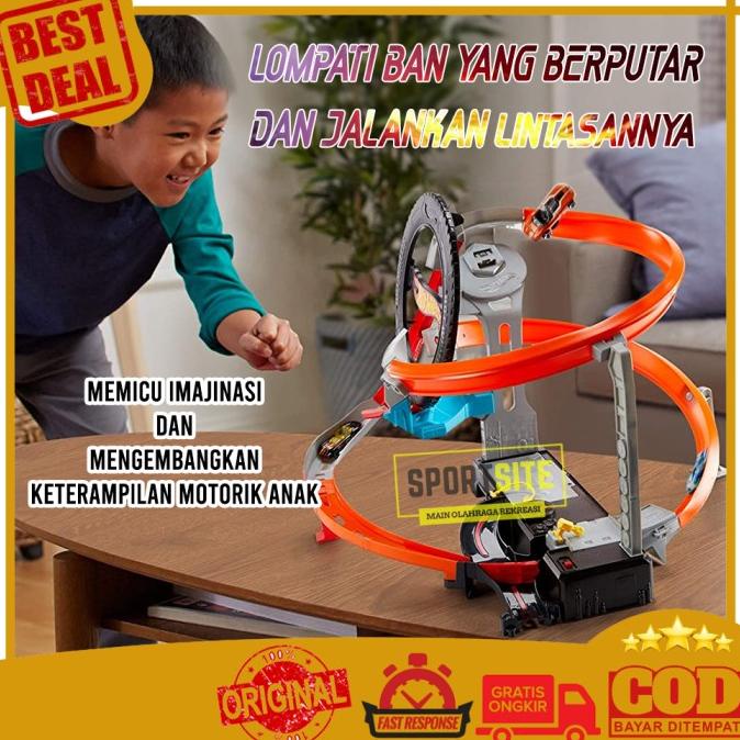 Hot Wheels Hyper-Boost Tire Shop Car Track PlaySet Lintasan Trek Mobil