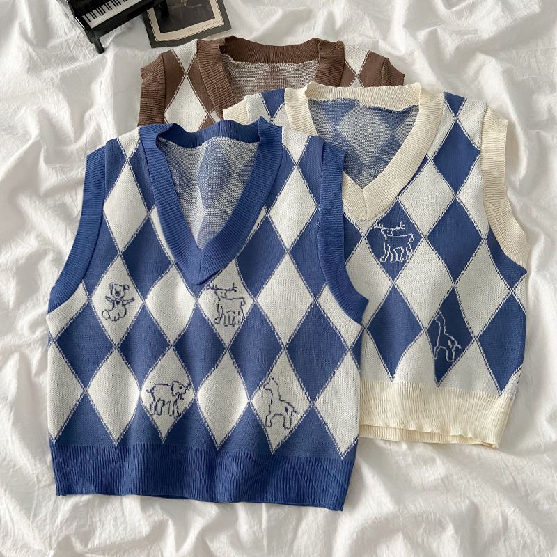 Rompi tanpa lengan rajut wanita fashion sweater rompi rapi