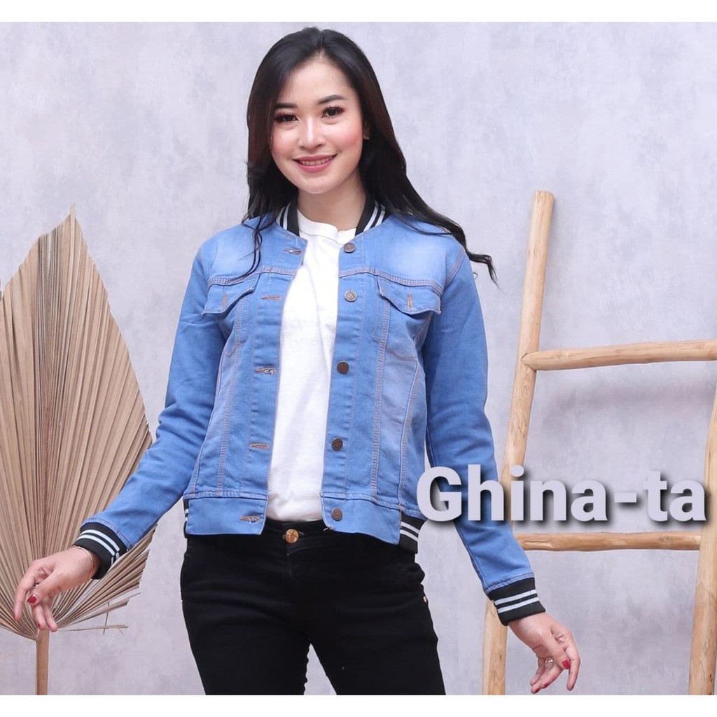 jaket jeans rip wanita/jaket jenas wanita/jaket wanita terbaru/jaket lengan karet