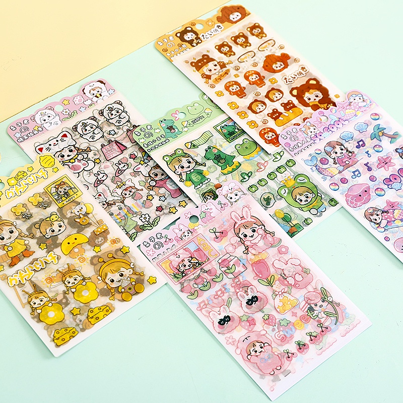 4 Sheets Cartoon Frosted PET Stickers Waterproof Girl Water Cup Stationery Decoration DIY Stickers