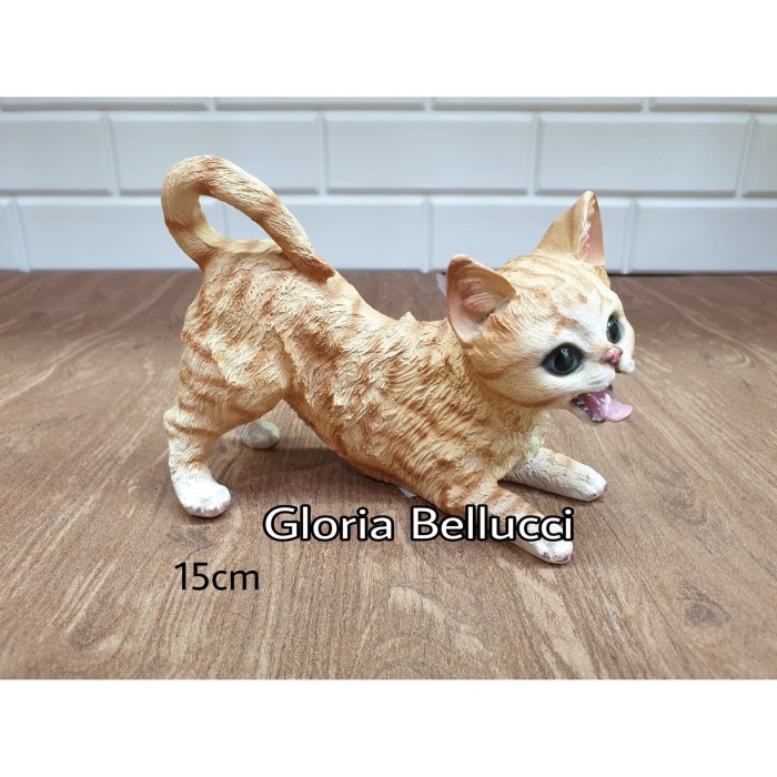 patung pajangan miniatur kucing anggora persia kuning berdiri ~ kga452