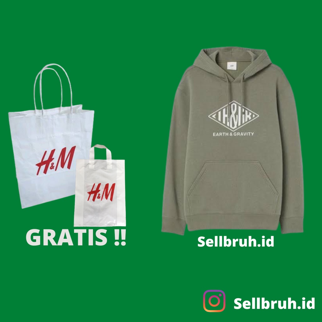 Hoodie Jaket Pria Wanita Cowo Cewe H&M HnM Earth & Gravity Green Hijau