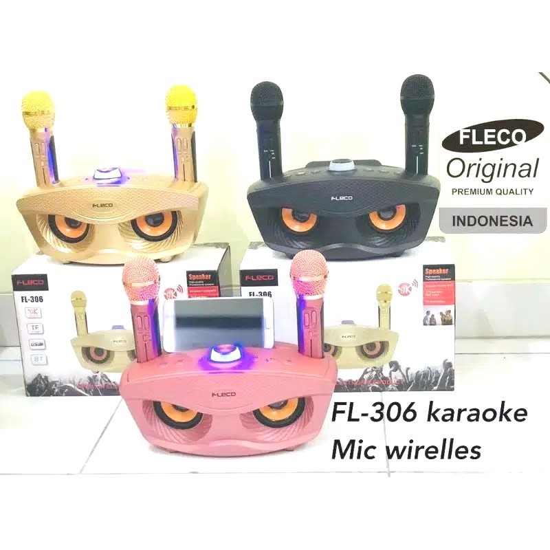 Speaker Fleco FL-306/Speaker Karaoke Keluarga 2 Mic Wireless Original