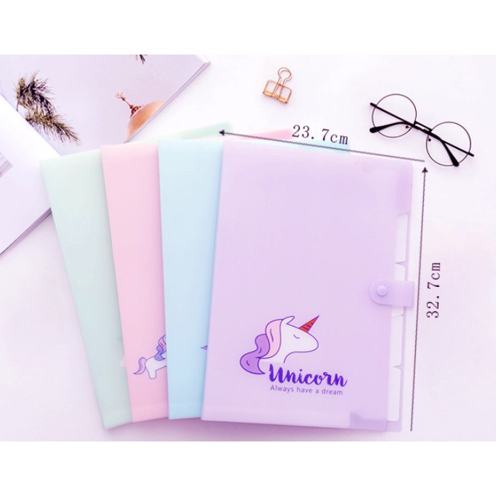 Map Folder Organizer Gambar UNICORN Warna Pastel 5 Sekat / Map Folder A4 Motif Simple Lucu Unicorn