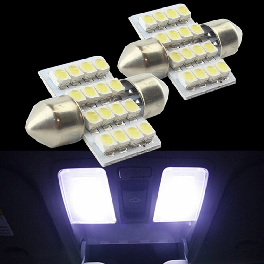 (Heavendenotation) 2pcs Lampu Dome 16-led Smd 3528 31mm Warna Putih Untuk Mobil