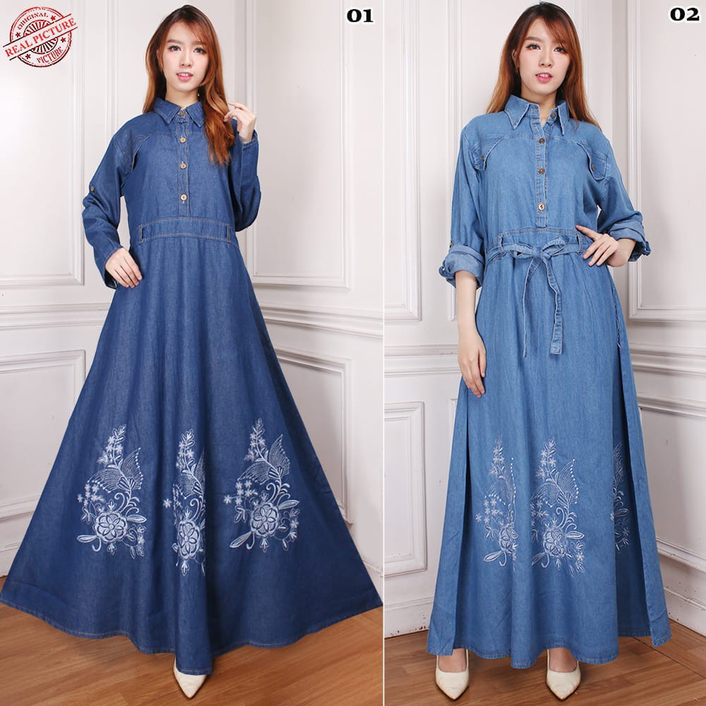 SB Collection Dress Maxi Kartika Gamis Panjang Longdress Jeans Jumbo Wanita