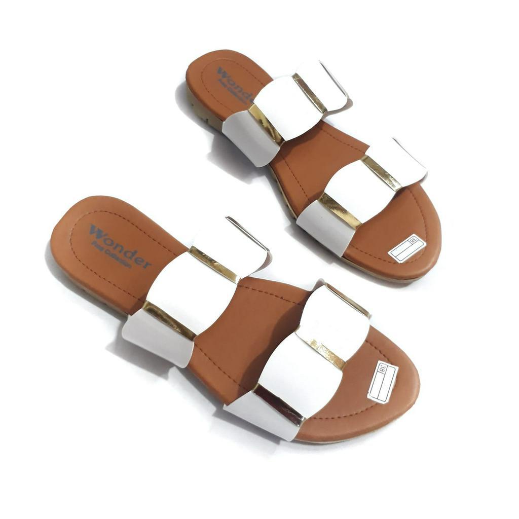 Sandal Wanita garis emas bisa COD Sandal Teplek