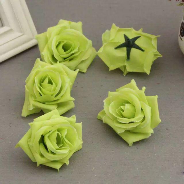 Bunga Mawar Kuntum Imitasi Artificial Bunga Plastik Kelopak Mawar Backdrop Tanpa Tangkai Rose Flower-Hijau