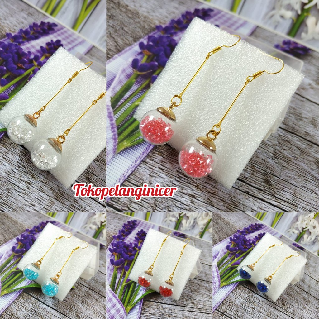 Anting fashion wanita Bola Kaca kekinian murah - ANTING LUCU By Tokopelanginicer- GIWANG-KERABU