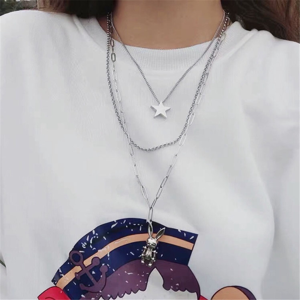 【COD Tangding】2pcs/set Rabbit Bear with Stars Necklace Cool Boy Girl Accessory Jewelry