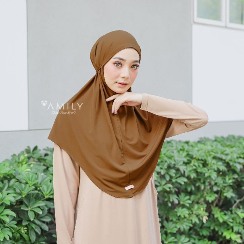 elif bergo hijab instan kekinian original amily-Sugar brown
