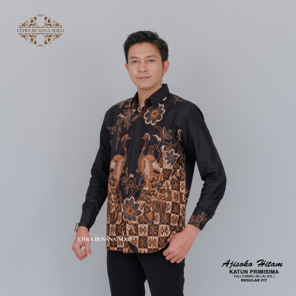 AJISOKO HITAM Kemeja Batik Pria Full Furing Bahan Katun Halus Primisima