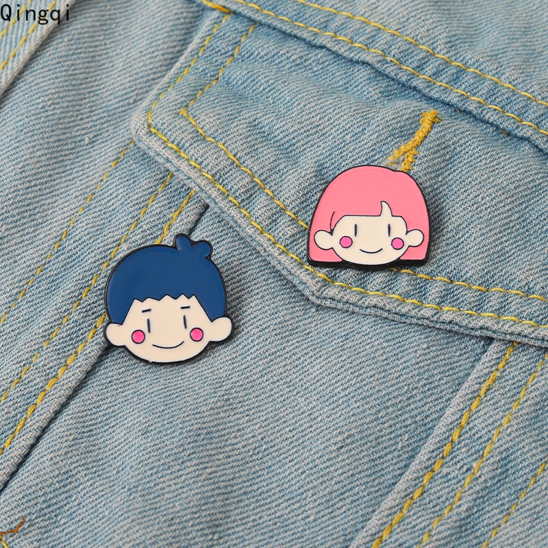 Bros Pin Enamel Desain Kartun Pasangan Lucu Untuk Anak Laki-Laki / Perempuan