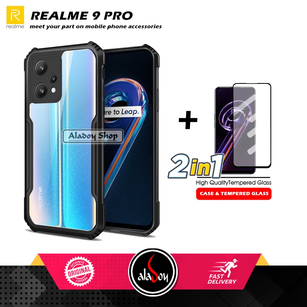 PAKET 2 IN 1 Case Realme 9 Pro Armor Fusion Transparent Prmium Casing Free Tempered Glass