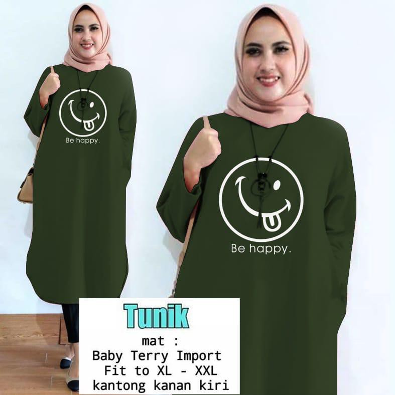 TUNIK SMILE BE HAPPY / TUNIK MAMACHI /TUNIK POLOS/ TUNIK CEWEK / TUNIK PANJANG / TUNIK MOTE