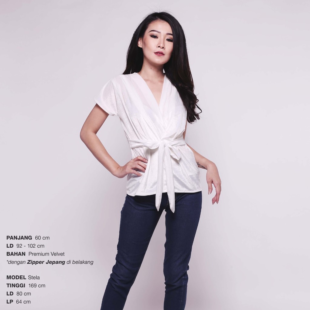Velvet Tied Kimono Top Blouse Atasan Wanita BL965-C - Putih