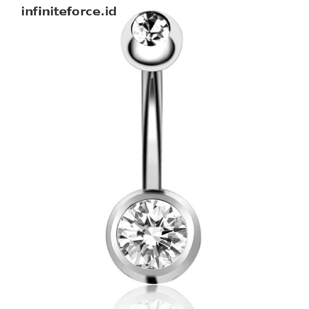 Infiniteforce.id 4pcs / Set Anting Tindik Pusar 14g Aksen Bola Kristal + Mutiara Untuk Perhiasan Wanita